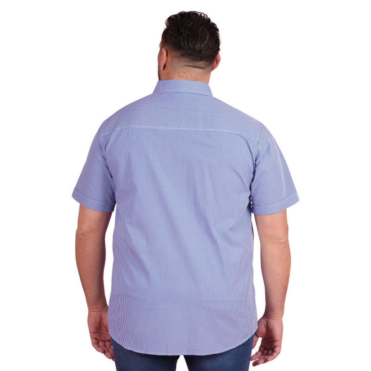 Chemise en coton bleue vichy pourvue d'une coupe droite et d'un col américain bleu, RUCKFIELD