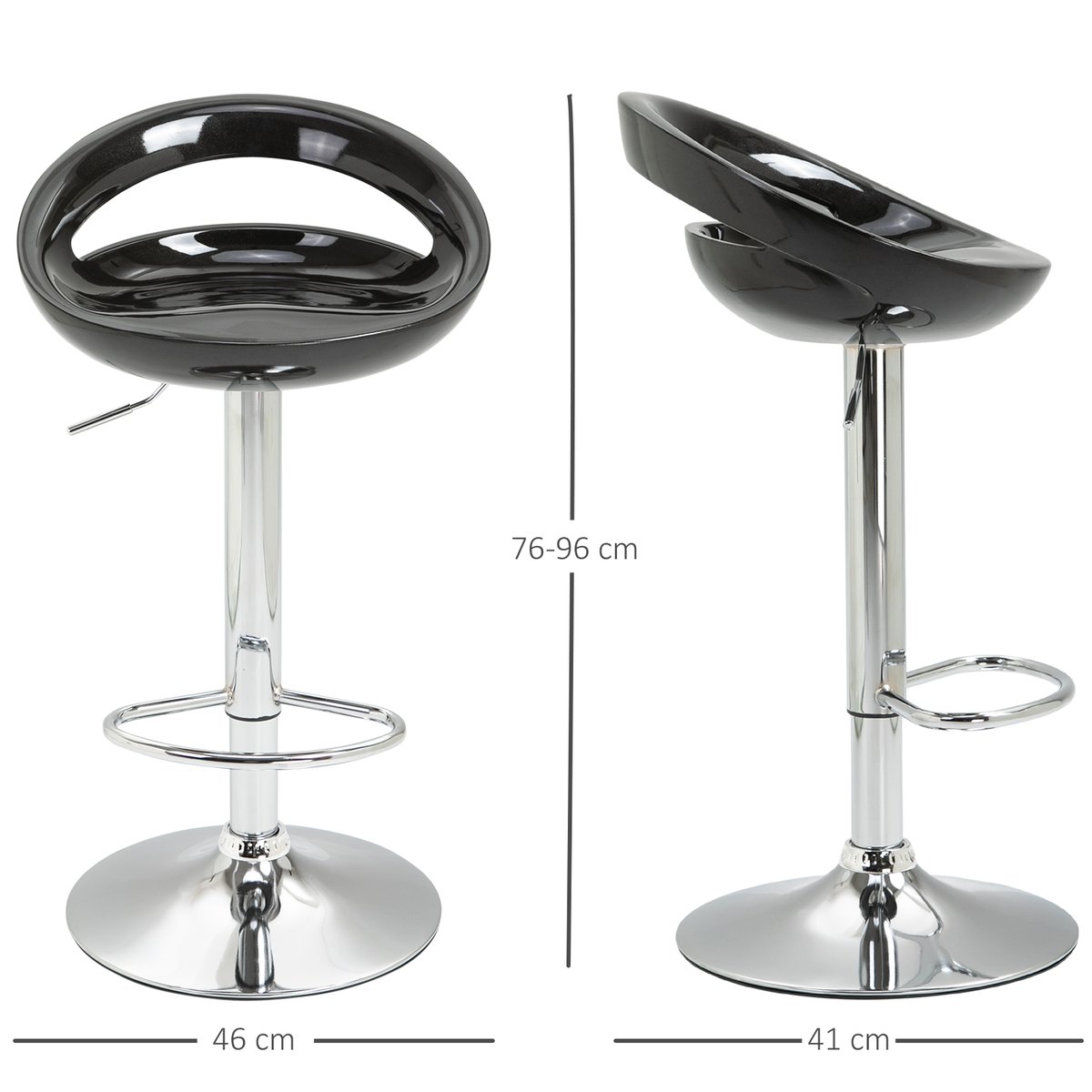 Tabouret de bar ABS Noir noir, HOMCOM