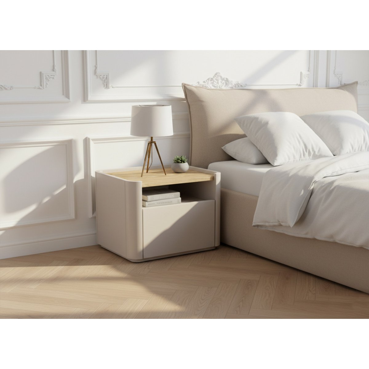 Table de chevet , ANYRA beige, BOBOCHIC