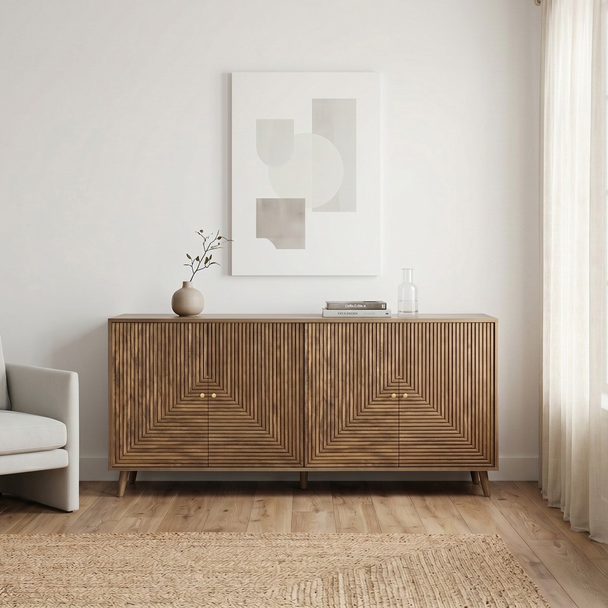 Buffet 4 portes façades lamellées EDEN bois clair, CALICOSY