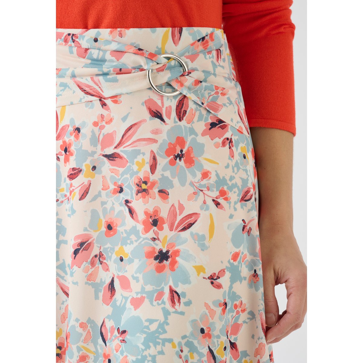 Jupe ceinture à boucle bleu grandes fleurs, DAMART