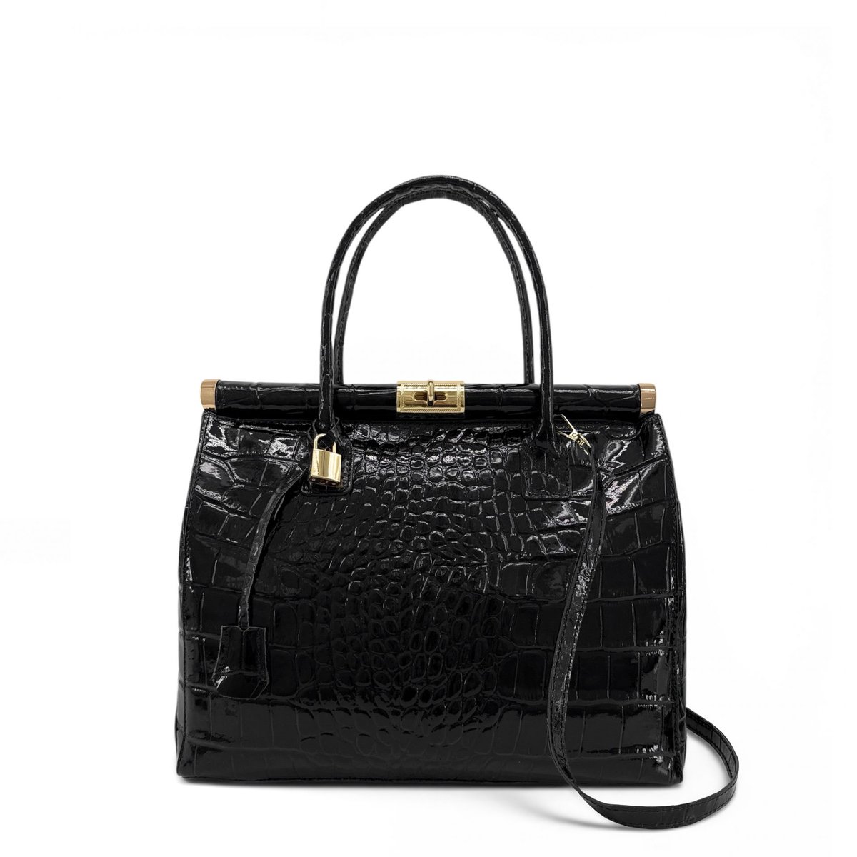 Sac à main en cuir à motif crocodile TROCADERO CROCO noir, OH MY BAG