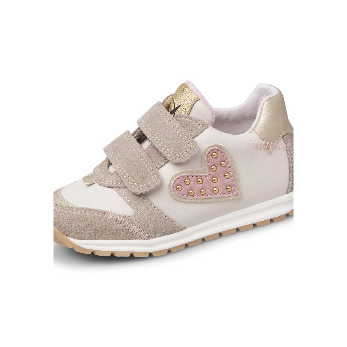 Sneakers en cuir et tissu avec des clous QUELLY 4 VL. beige-blanc-rose, NATURINO