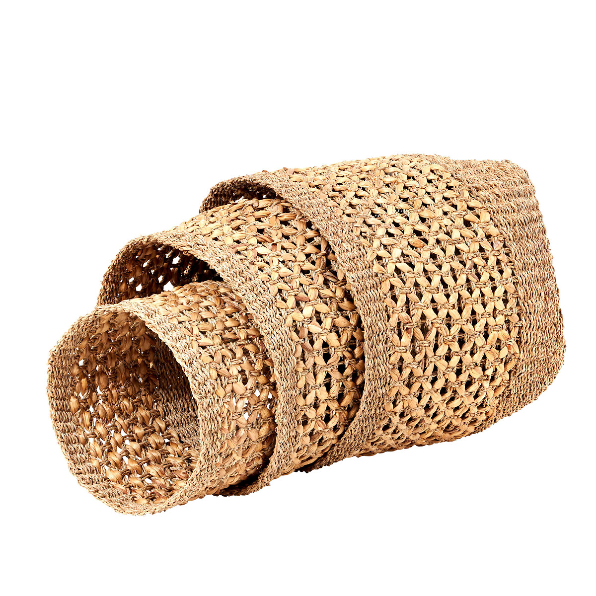 Set of 3 Seagrass and Water Hyacinth Natural Round Baskets natural, SO'HOME