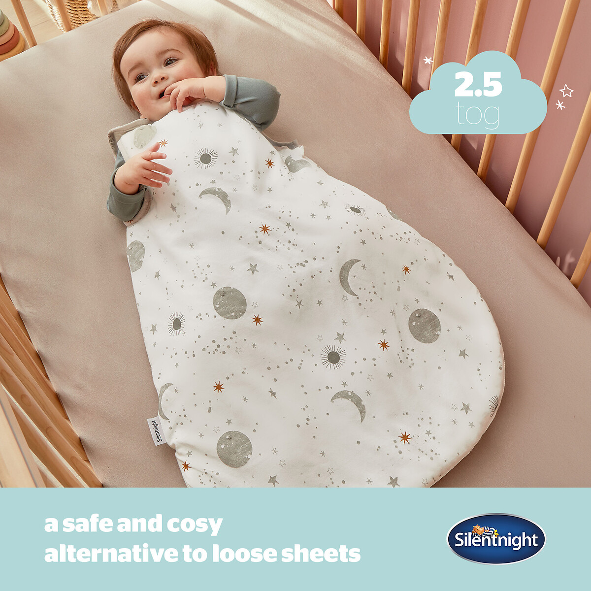 Safe Nights 0-6 Months Celestial Moon and Stars Sleeping Bag natural, SILENTNIGHT