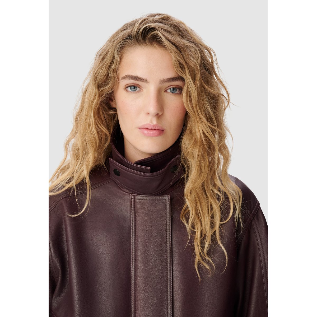 Bomber oversize cuir violet prune, IKKS