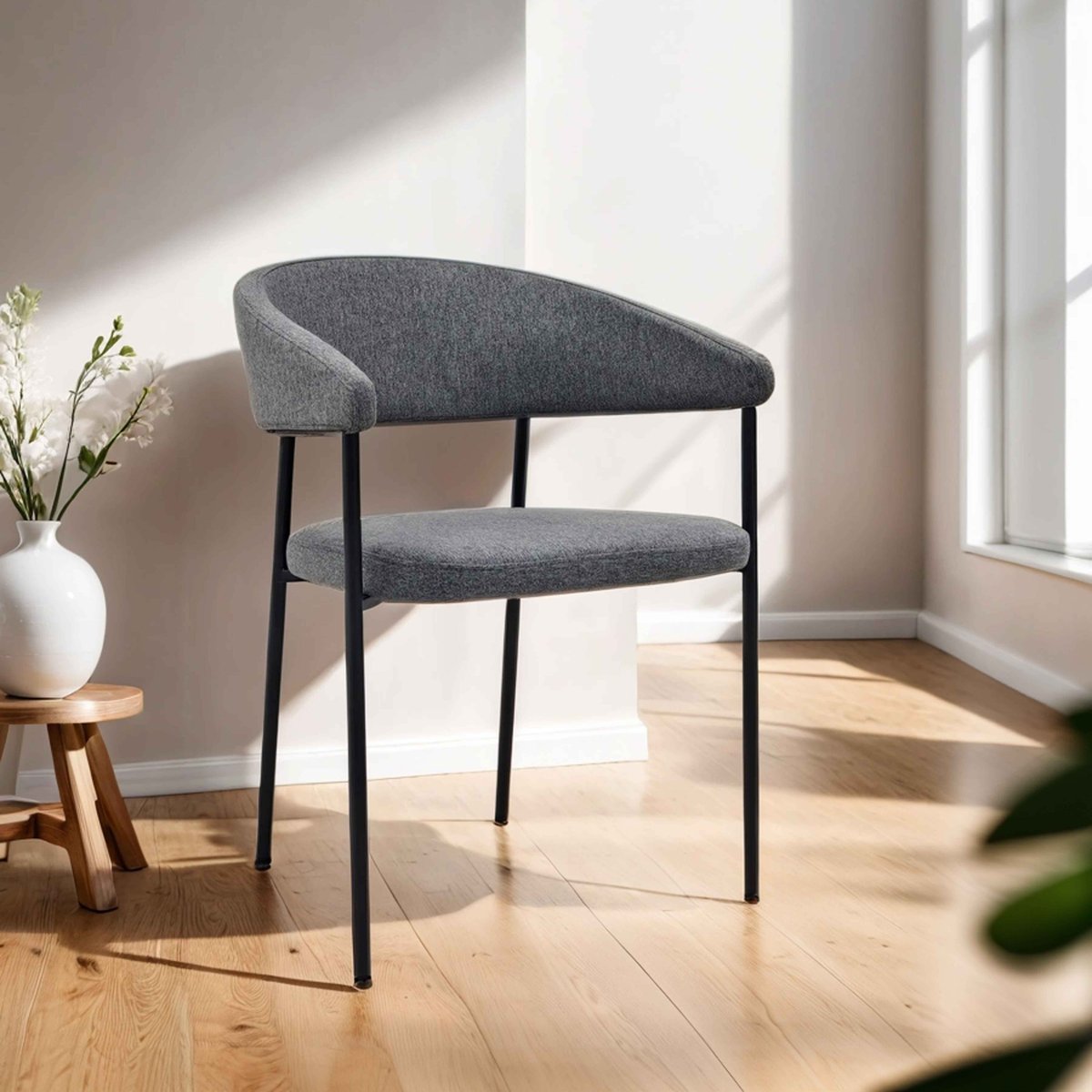Lot de 2 chaises en tissu et métal, ADELE gris anthracite, OVIALA