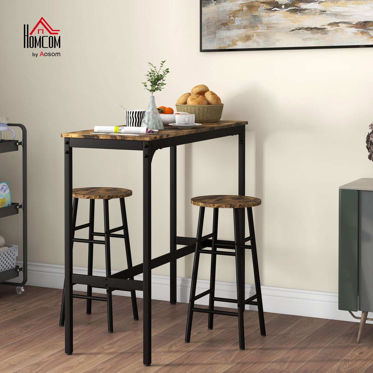 Ensemble de table de bar MDF Brun Rustique brun rustique, noir, HOMCOM