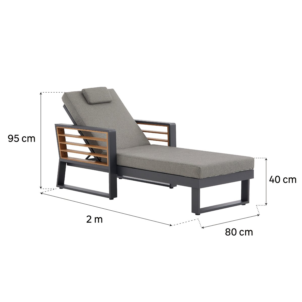 Bain de soleil en aluminium et teck, IONIS couleur unique, NATERIAL