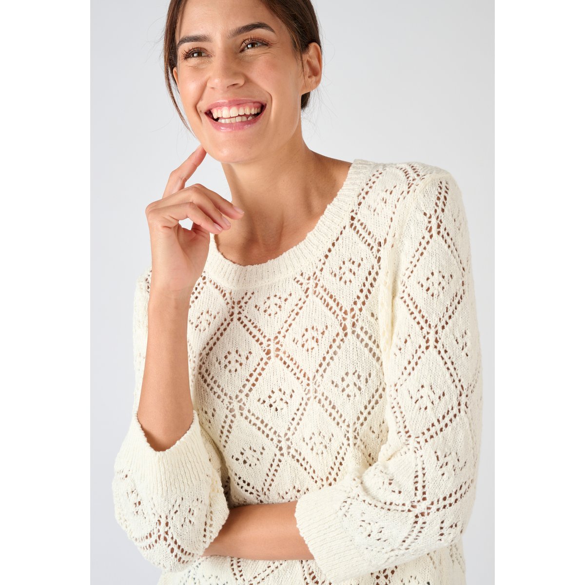 Pull ajouré fil ruban blanc cassé, DAMART