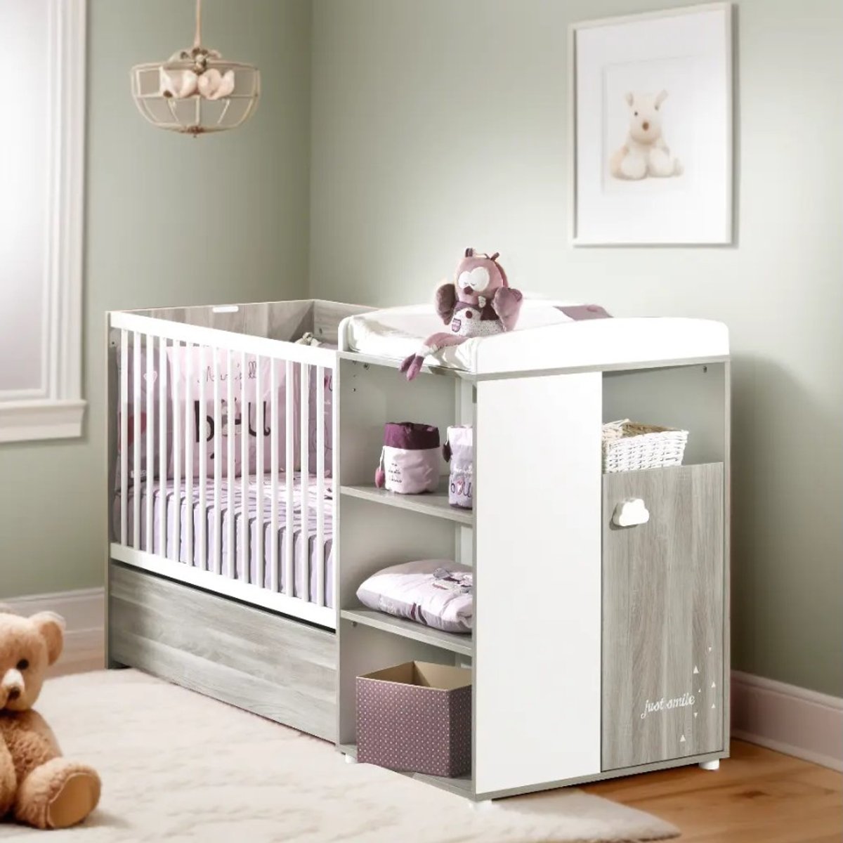 Lit combiné Evolutif en bois gris, BABY PRICE