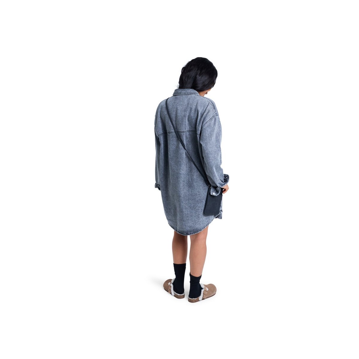 Mini robe chemise à manches longues en jean TIDAL MOON. gris mid grey, ROXY