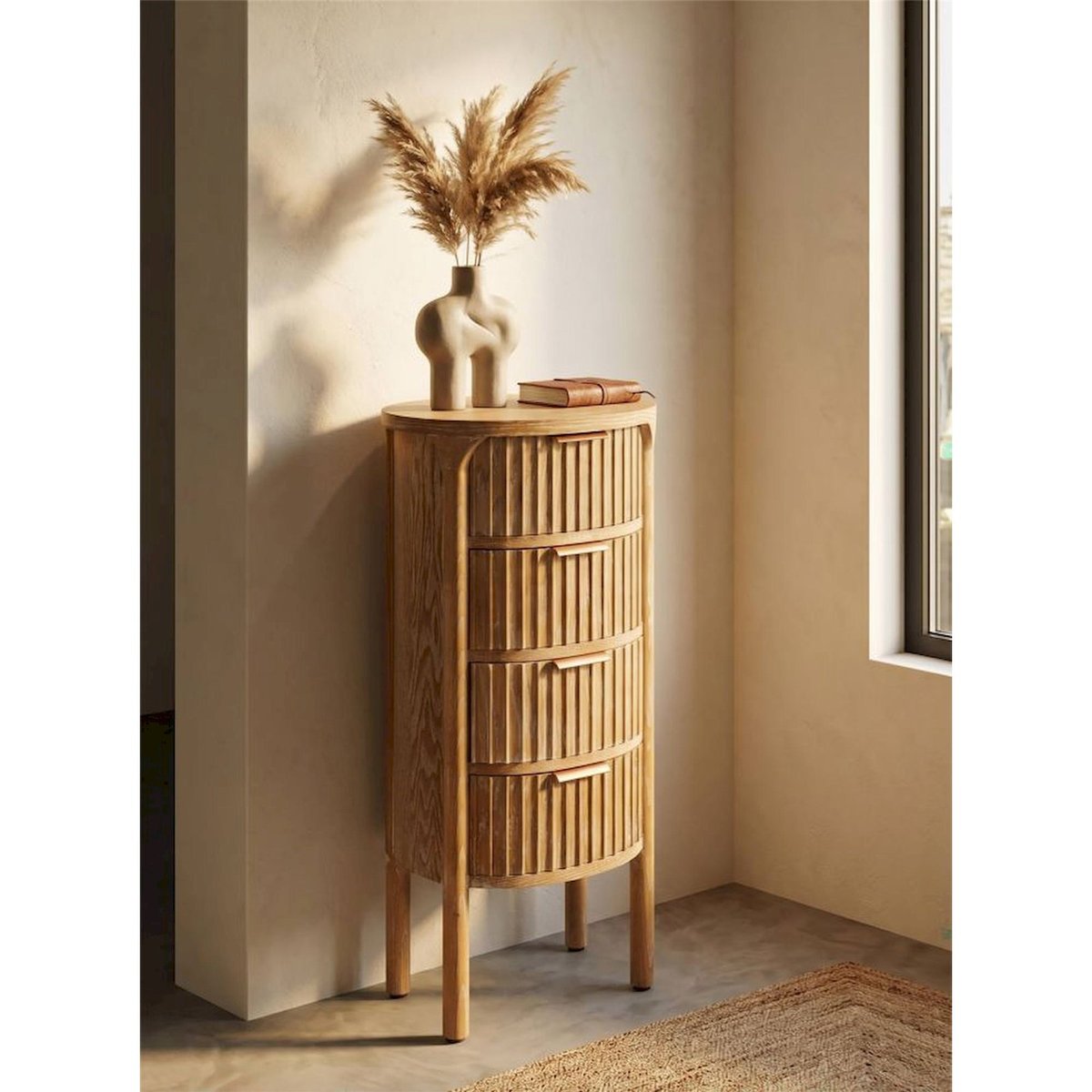 Chiffonnier arrondi façades relief MODERN brun bois naturel, RECOLLECTION