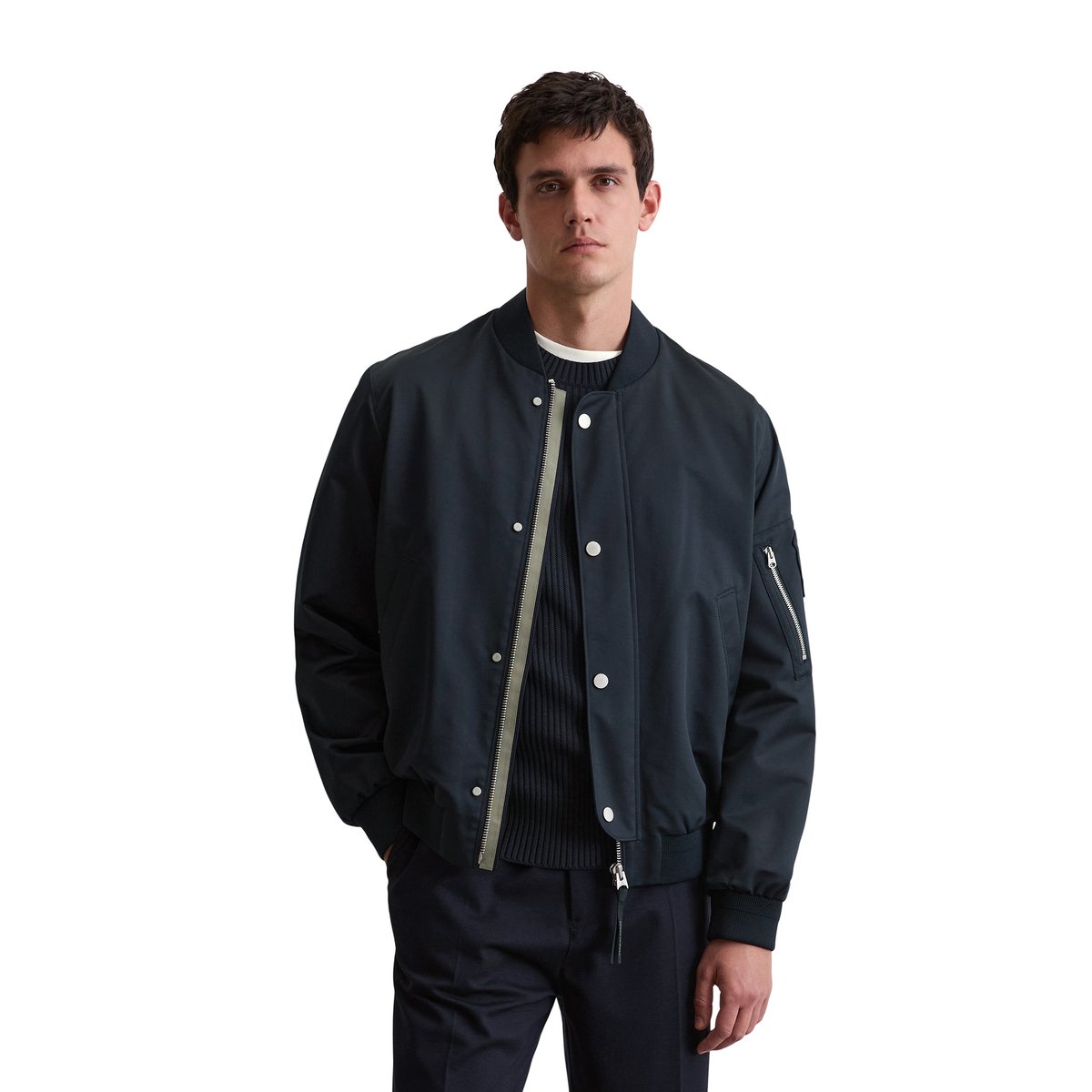 Veste d'aviateur DFB Travel Collection en micro-canvas hydrofuge bleu foncé, MARC O'POLO