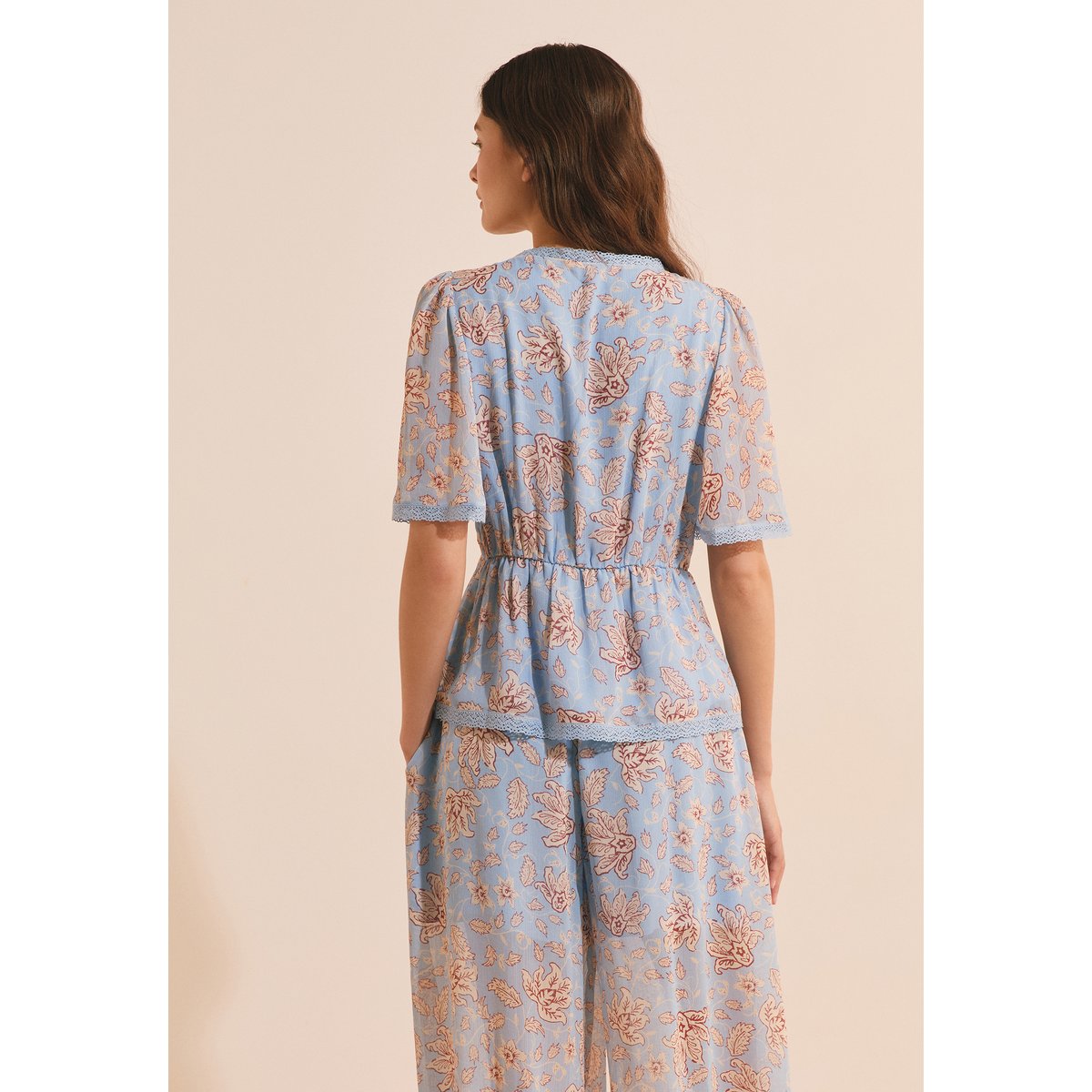 Blouse col v à motifs ROMAN IMP imp bleu vert, ETAM