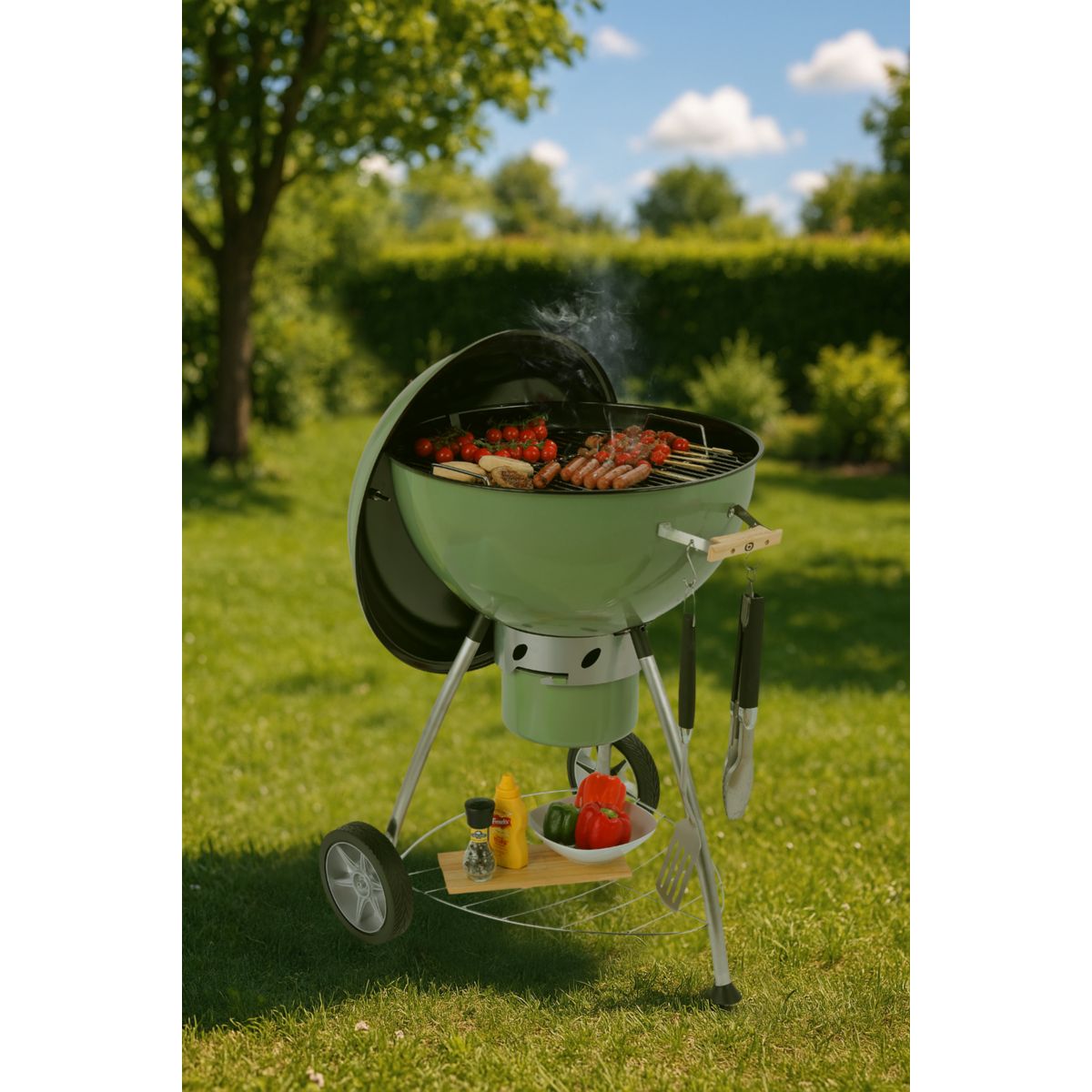 Barbecue charbon EBCK1 vert sur pieds  55 cm couleur unique, ESSENTIEL B