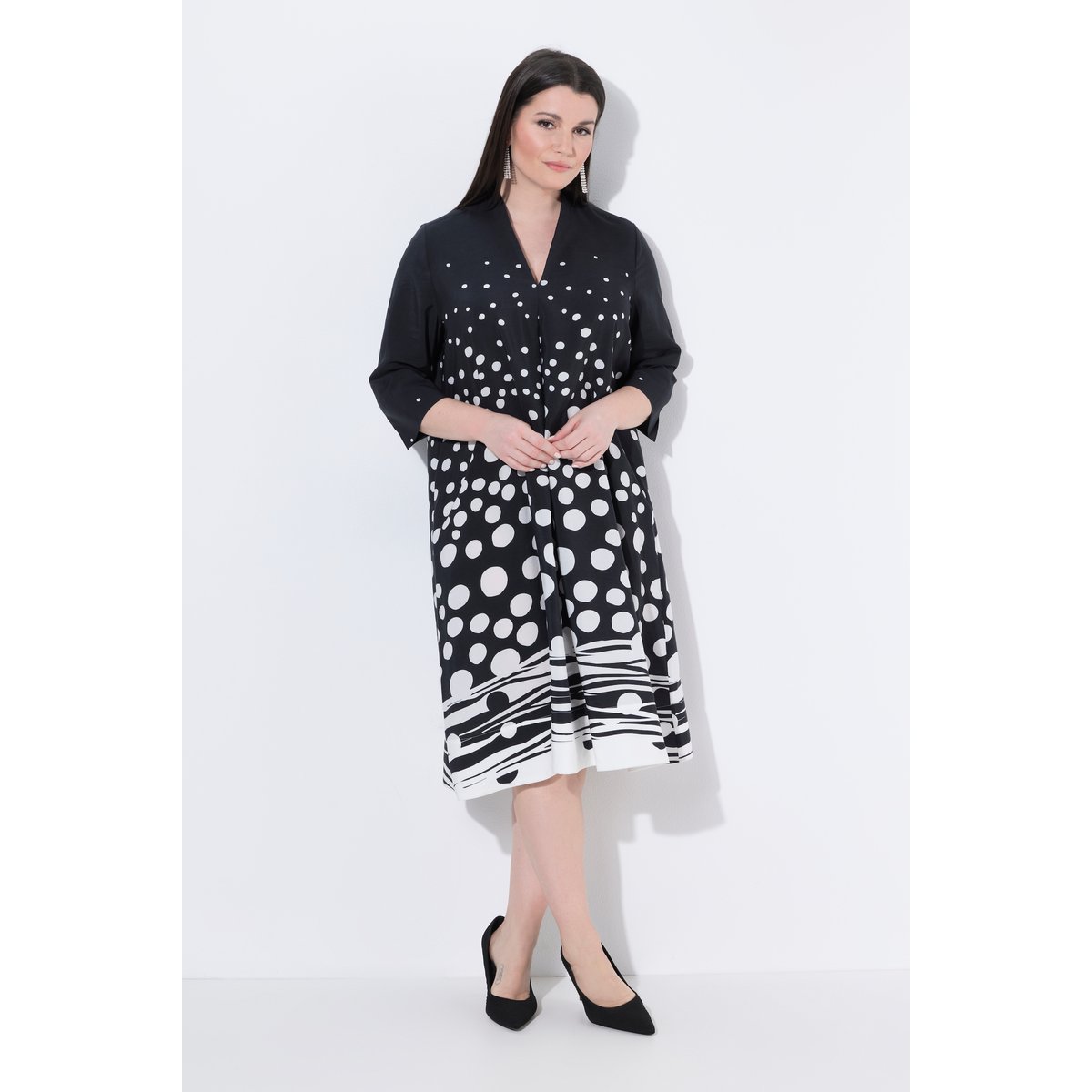 Robe midi en lyocell à pois, coupe évasée noir, ULLA POPKEN