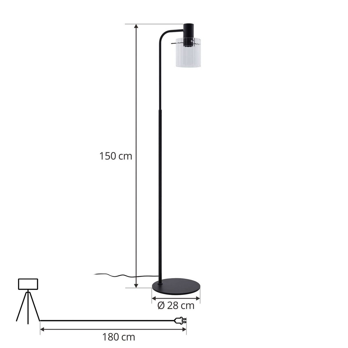 Lampadaire en métal moderne, Eirian clair, noir, LUCANDE