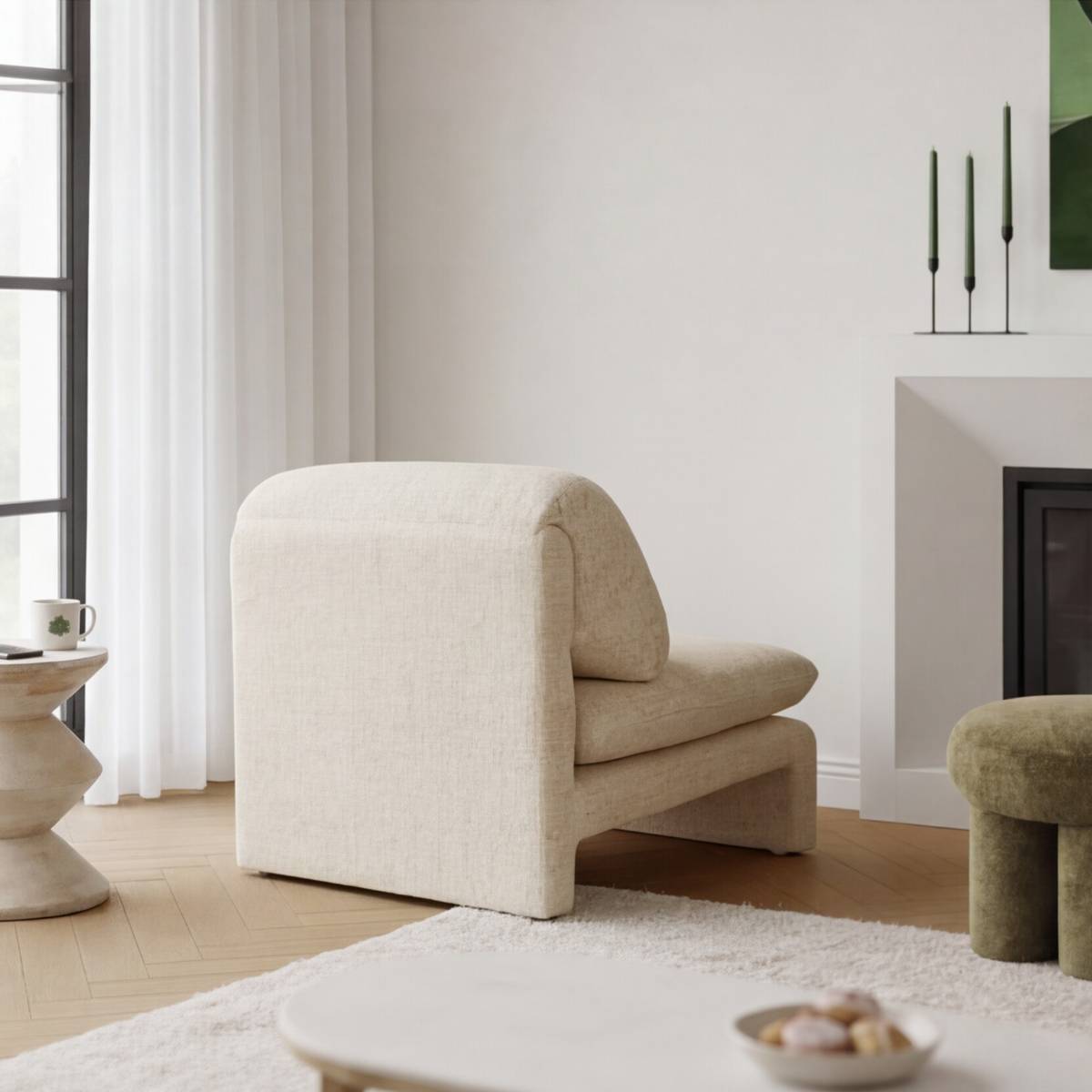 Fauteuil en tissu ARELYA blanc, MADE IN MEUBLES