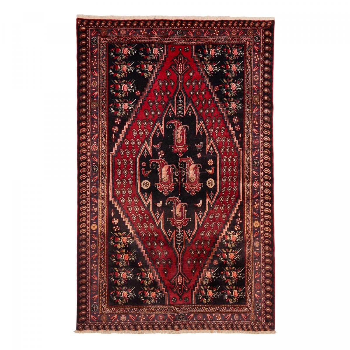Tapis d'orient oriental, noué main en laine, HAMADAN 17 rouge, beige, noir, UN AMOUR DE TAPIS