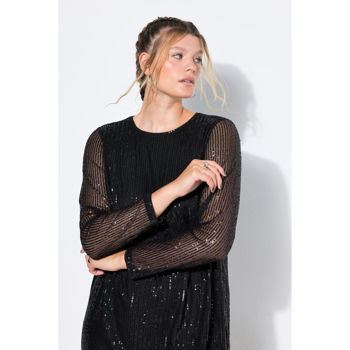Robe mini avec paillettes et franges noir, STUDIO UNTOLD