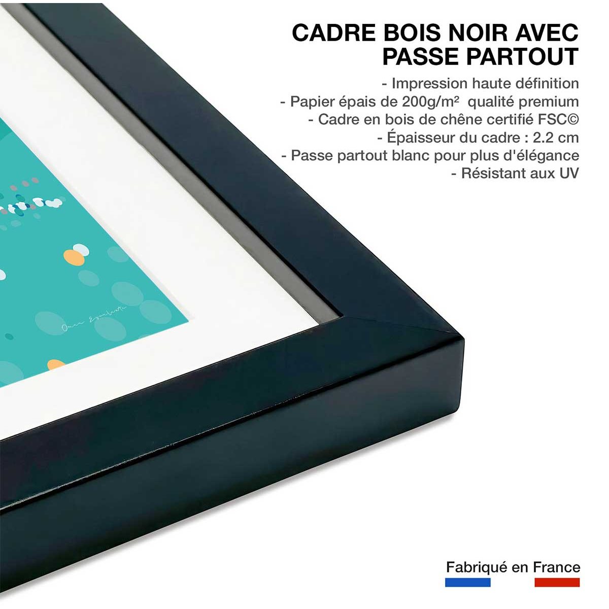 Affiche ville voyage San Diego California affiche + cadre en bois - noir, HEXOA