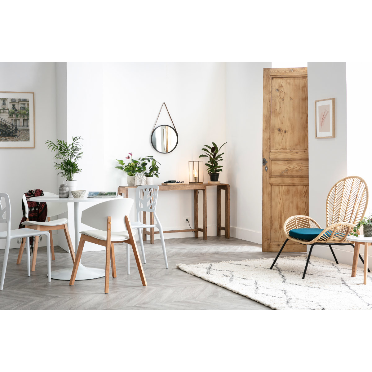 Table à manger design ronde D90 cm CALISTA blanc, MILIBOO