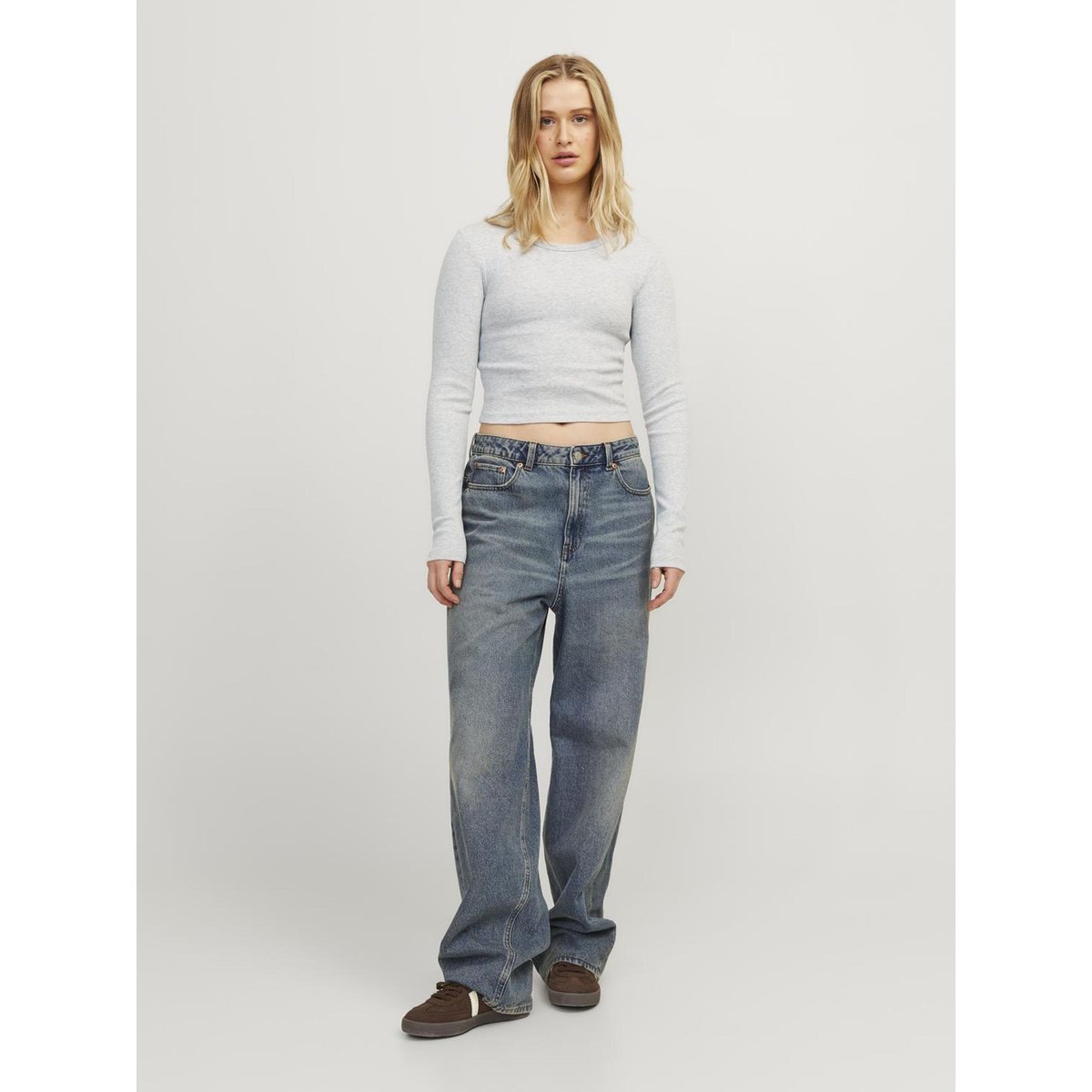 T-shirt court manches longues grise - light grey melange, JJXX