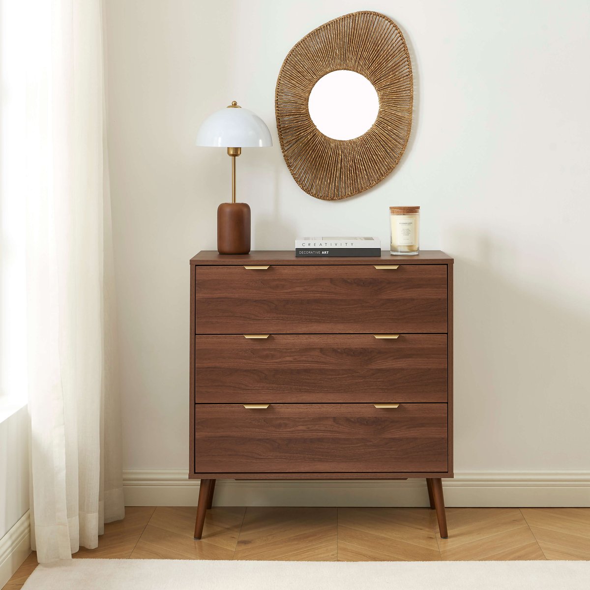 Commode 3 tiroirs JEANNE noyer, BAÏTA