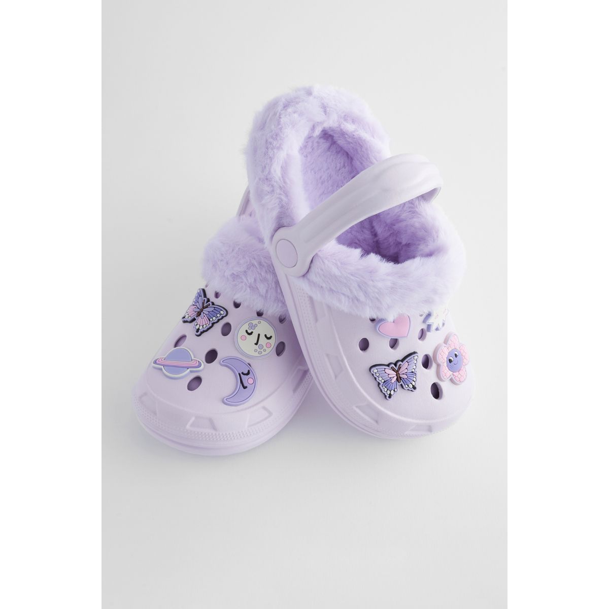 Chaussons sabots fourrés à motif animal papillon violet, NEXT