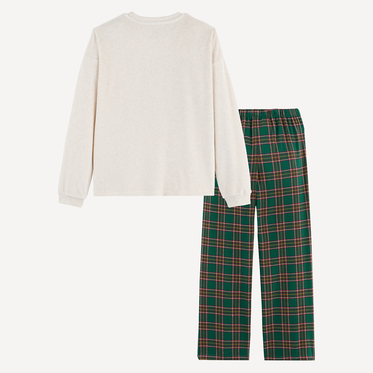 Pijama com camisola em moletão com estampado «XMAS» e calças em flanela aos quadrados quadrados, LA REDOUTE COLLECTIONS