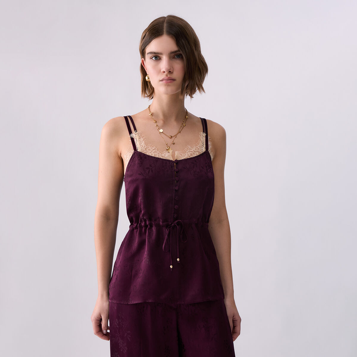 Top de lingerie en satin jacquard aubergine, LIU JO