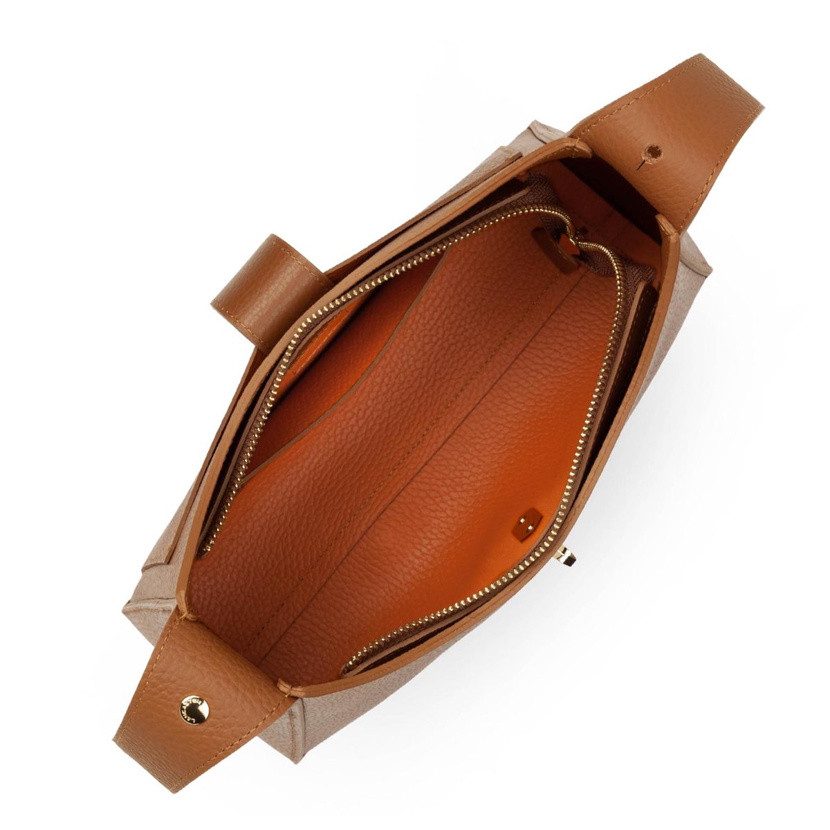 Sac hobo, Made in France TOP DOUBLE camel - in - orange, LANCASTER