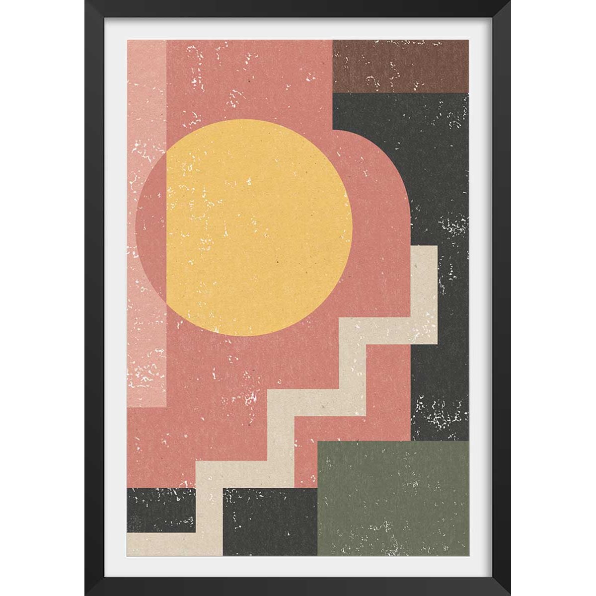 Poster sun stairs affiche + cadre en bois - noir, HEXOA