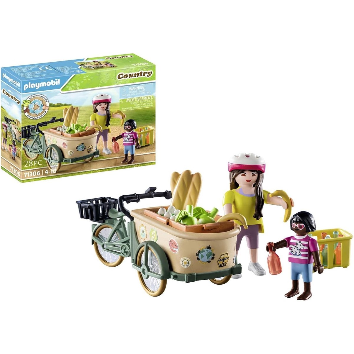 Cycliste avec vélo et remorque avant multicolore, PLAYMOBIL