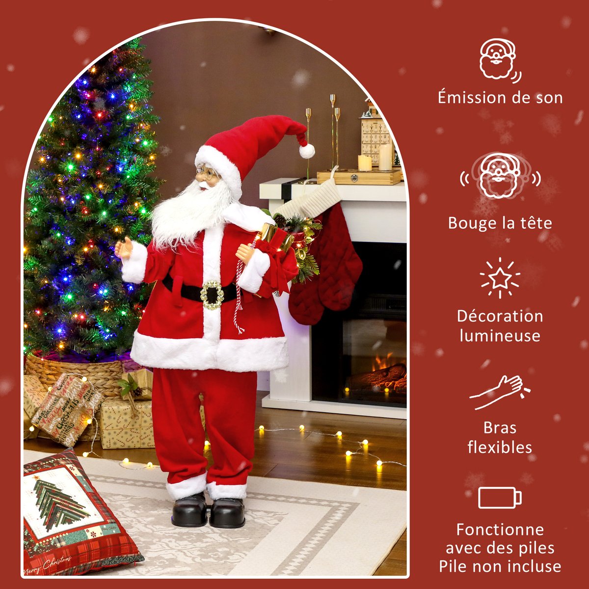 Décoration de Noël « Père Noël » Polyester rouge, HOMCOM
