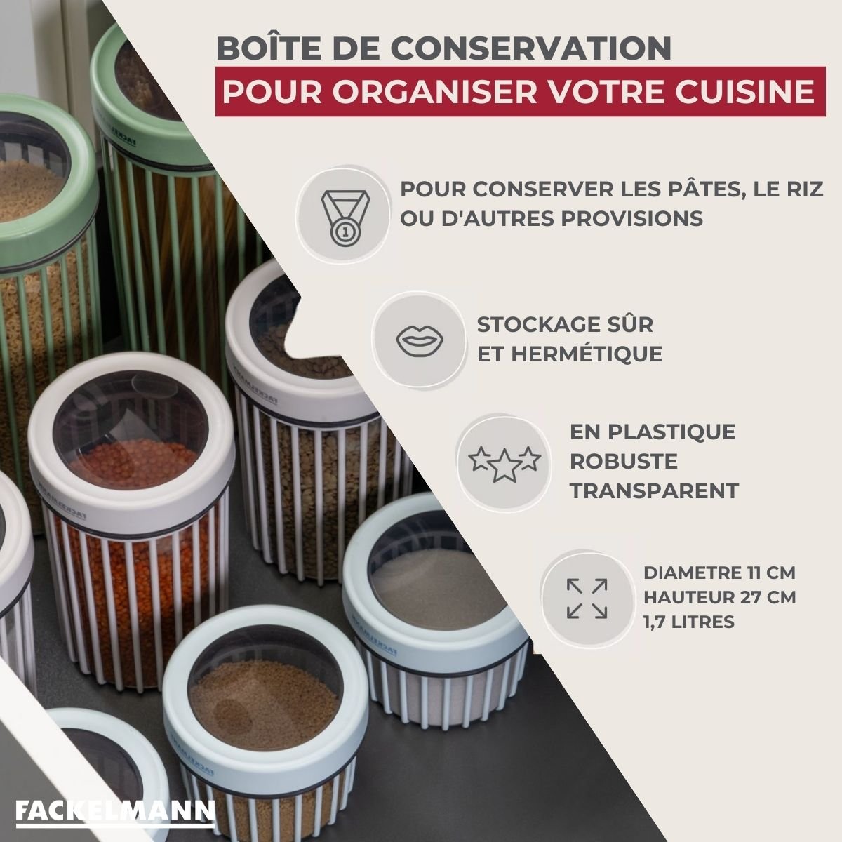 Boite à Provisions 1,7 Litre STORAGE transparent,vert, FACKELMANN