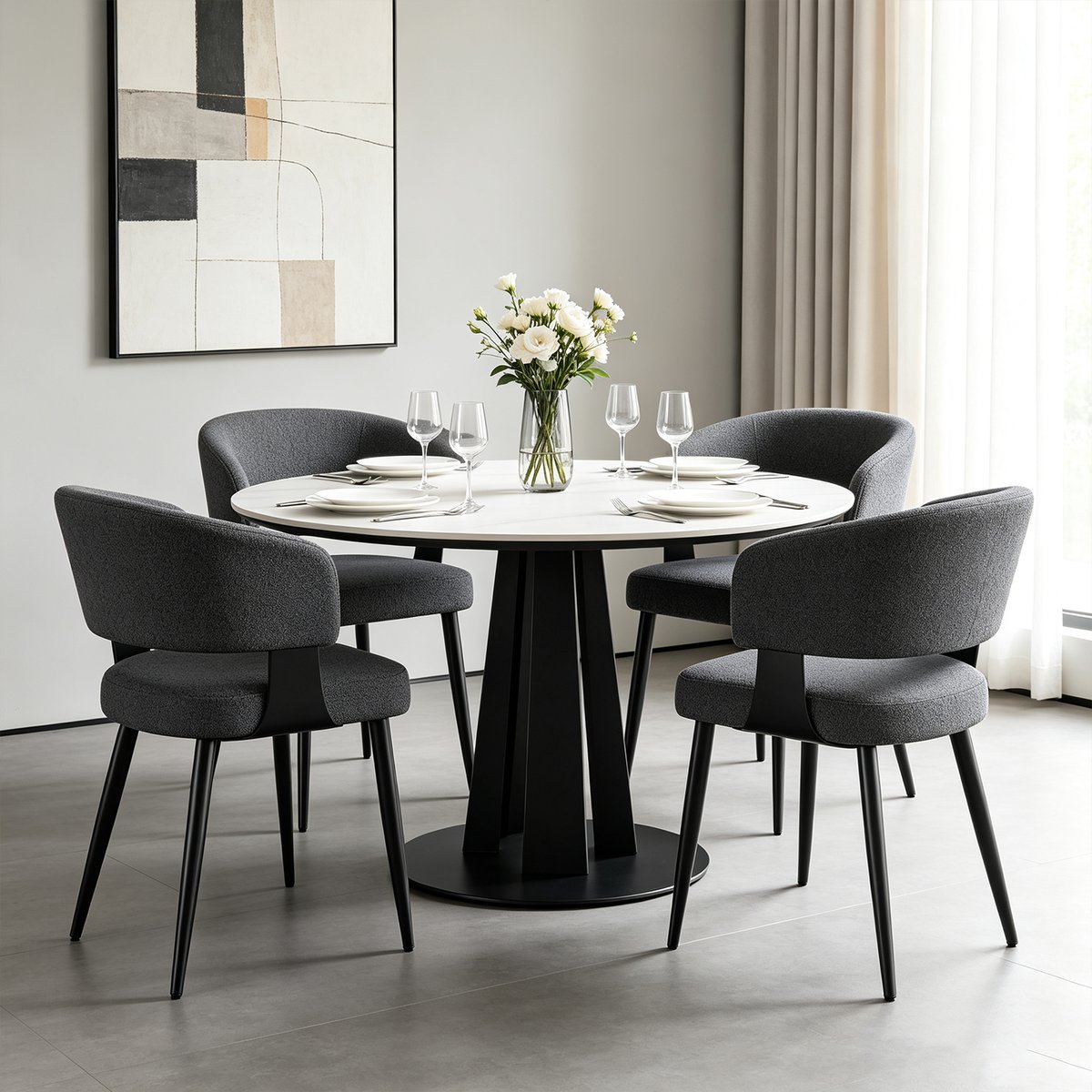 Lot de 4 chaises de salle à manger style industriel en tissu, CASEMI gris, MEUBLES COSY