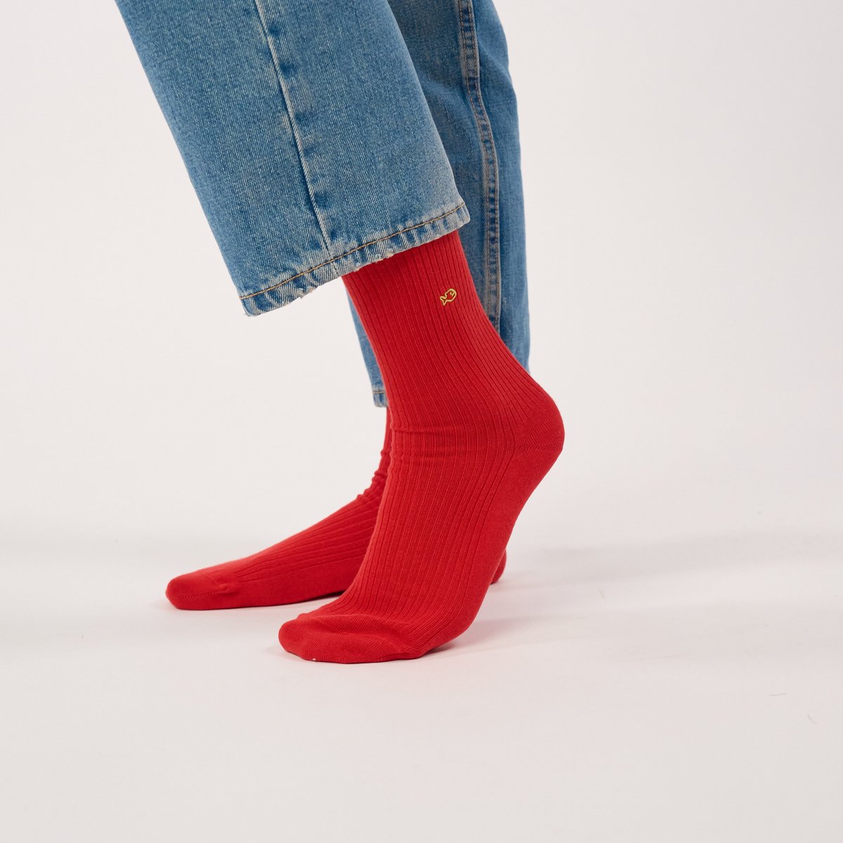 Chaussettes en coton peigné UNIES COTELEES rouge, BILLYBELT