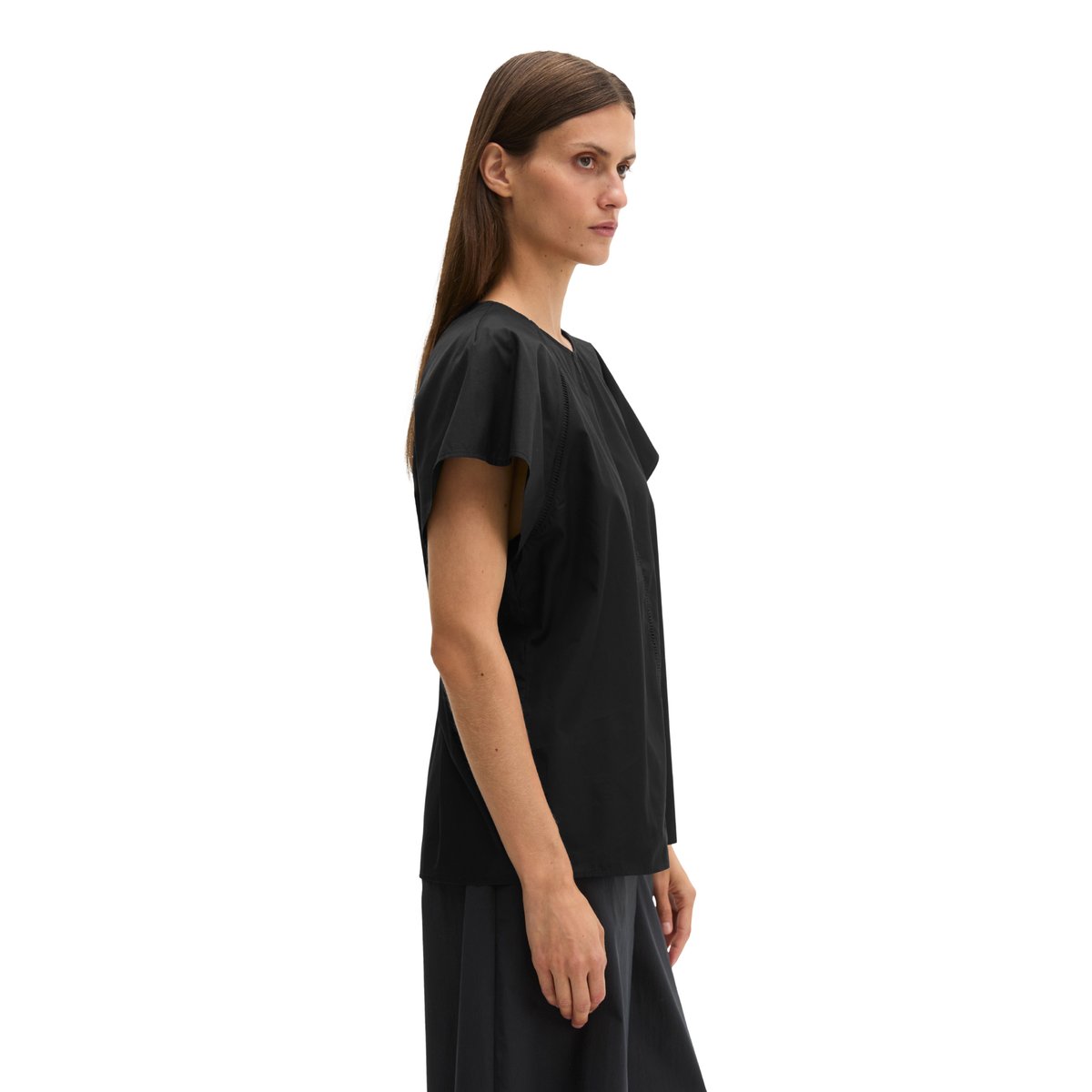 Blouse à manches courtes regular en popeline premium noir, MARC O'POLO