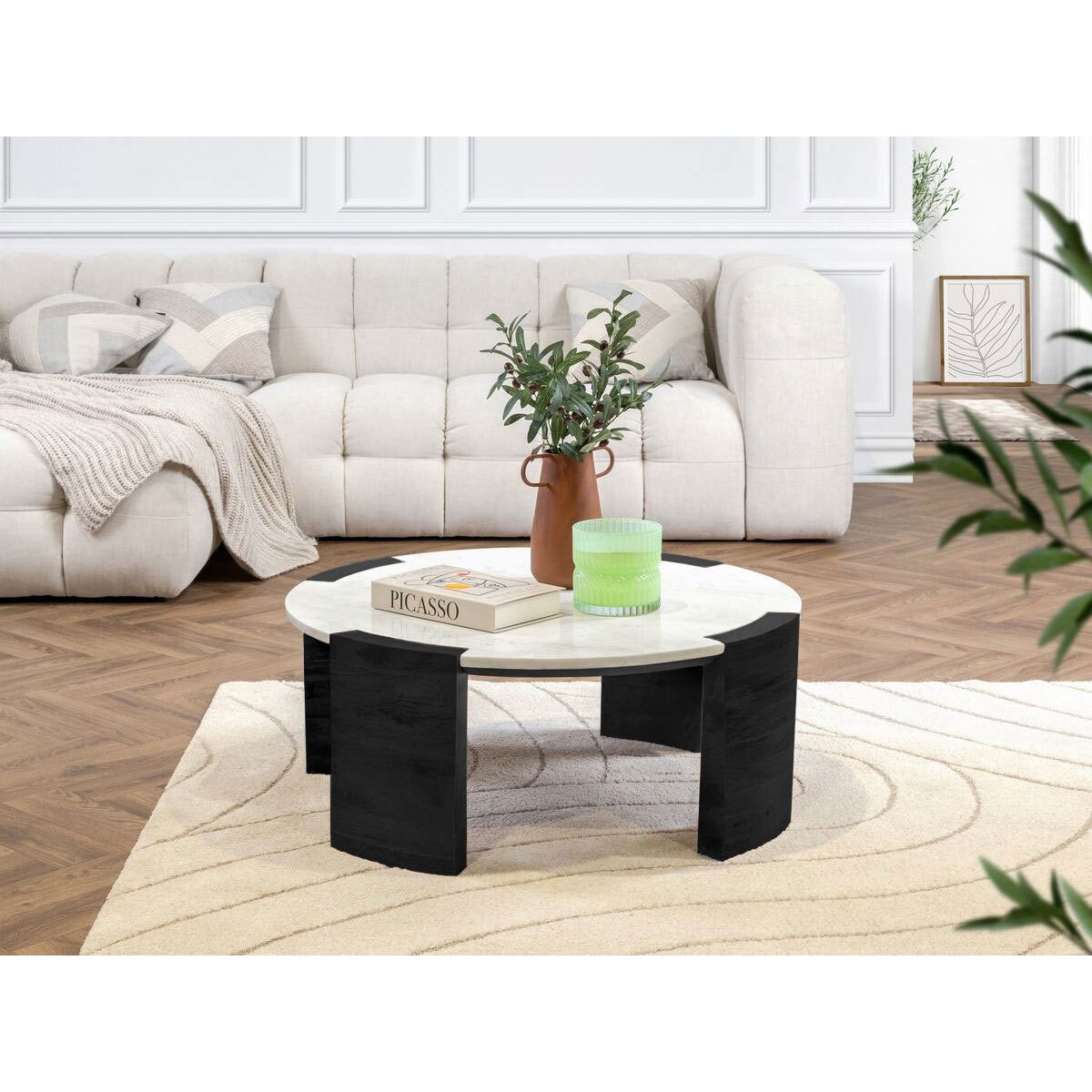 Table basse ronde en marbre, TORVI blanc, BOBOCHIC