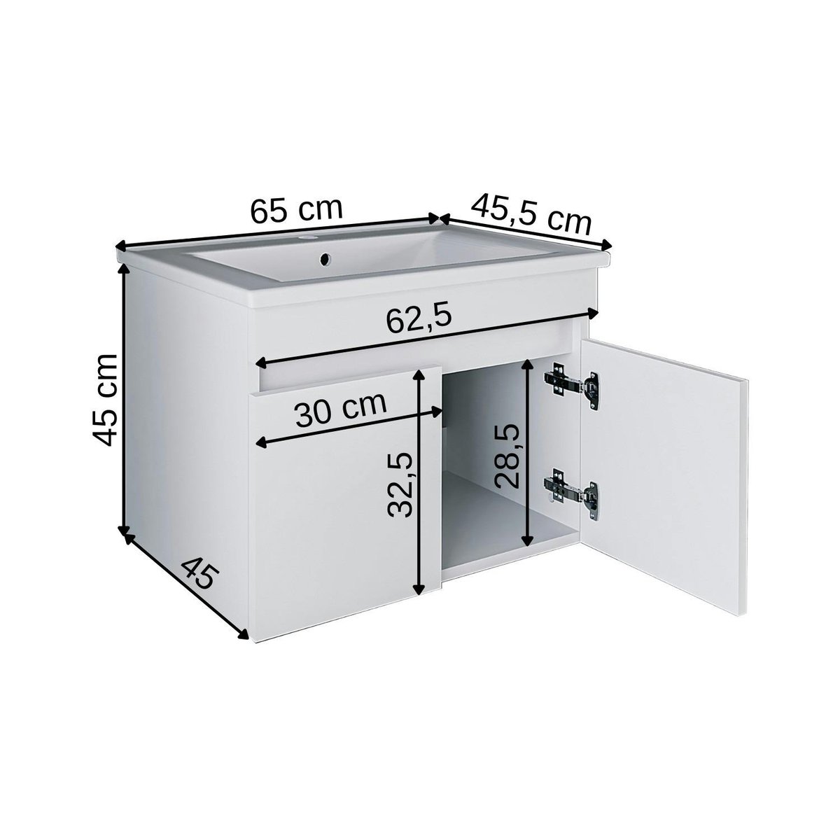 Meuble sous vasque suspendu 65 cm, 2 portes + vasque LAO blanc, PIER IMPORT