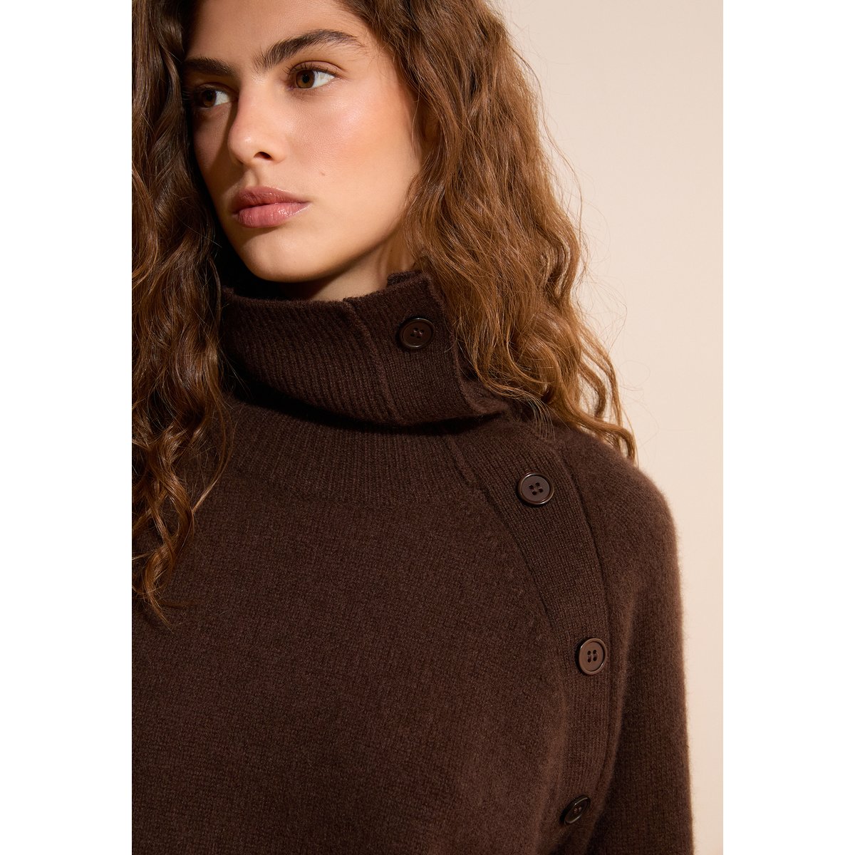 Pull col montant 100% cachemire SIMONETTA COL chocolat, ETAM