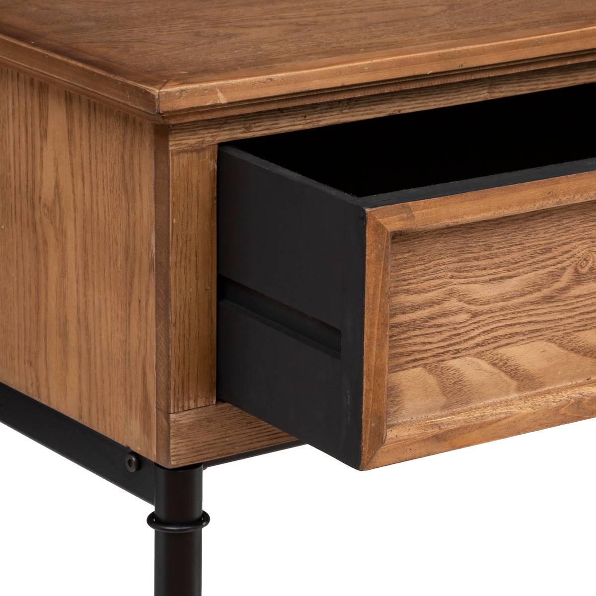 Console 2 tiroirs en bois sapin piètement fer DANIK marron, ATMOSPHERA