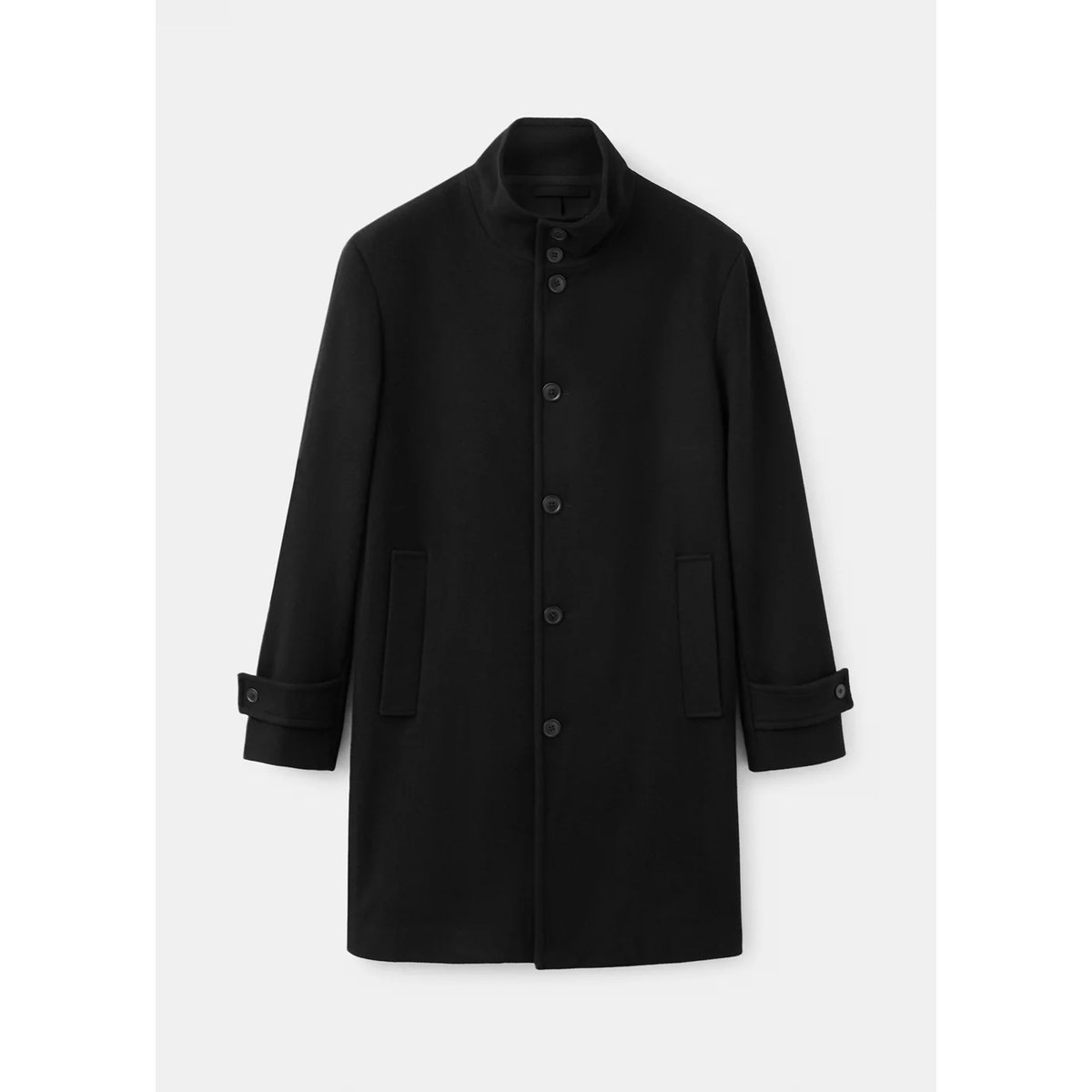 Manteau en laine à col cheminée noir, MANGO MAN