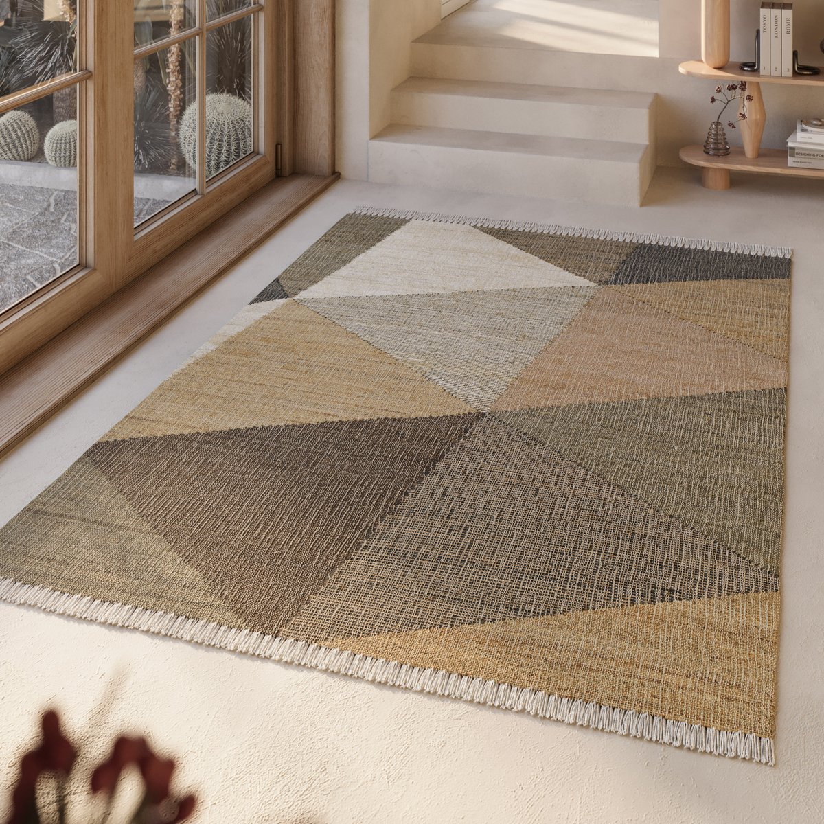 Tapis jute et coton, motif géométrique , VINCENT naturel, WECON HOME
