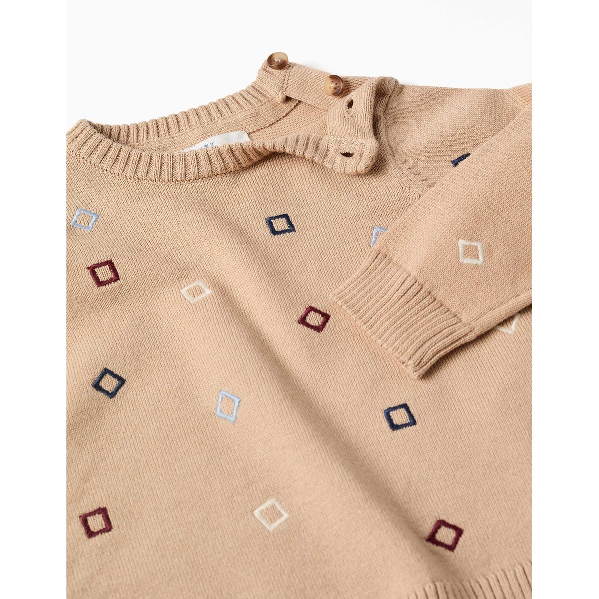 Pull en maille avec carrés brodés beige, ZIPPY