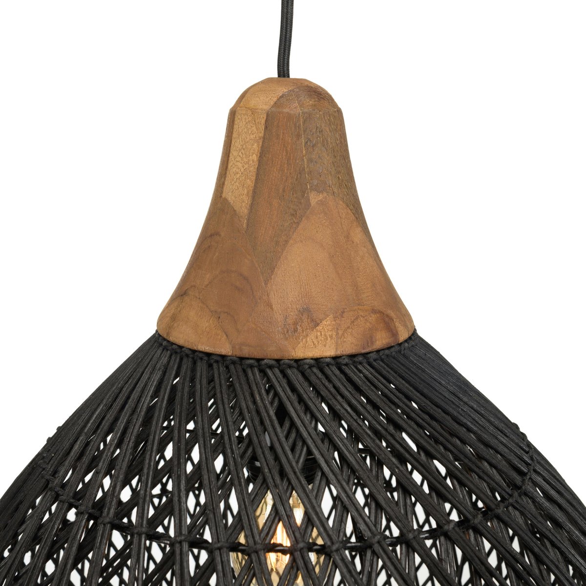Suspension cloche en rotin FOLELLI noir, PIER IMPORT