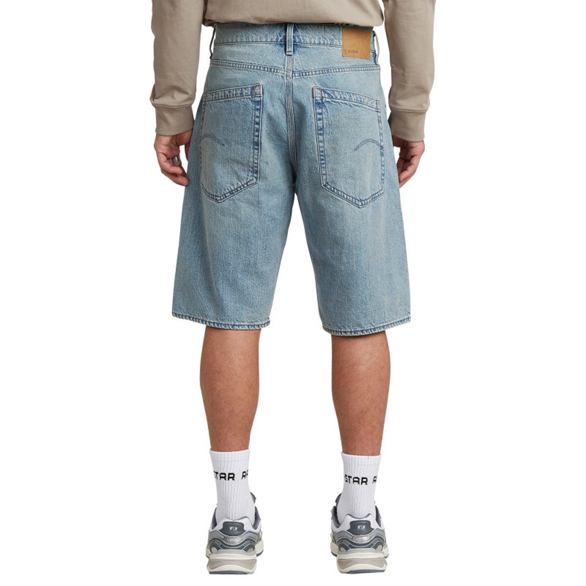 Short 5 poches en coton bleu stone délavé avec une coupe droite bleu, G-Star RAW
