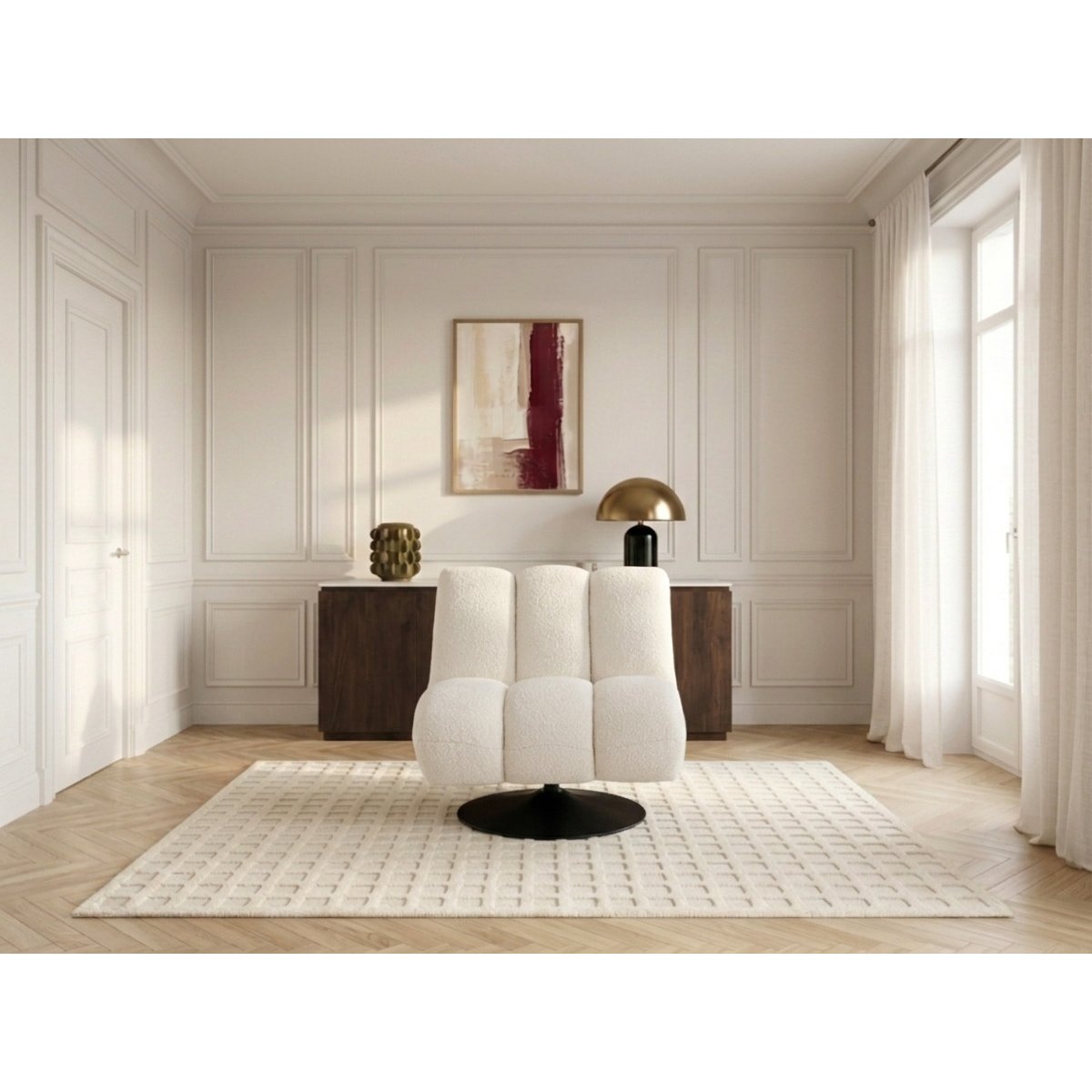 Fauteuil tissu bouclette, JANISSAIRE blanc, BOBOCHIC